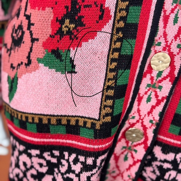 Farm Rio Floral Knit Cardigan Sweater - Pink and Red - Picture 7 of 17